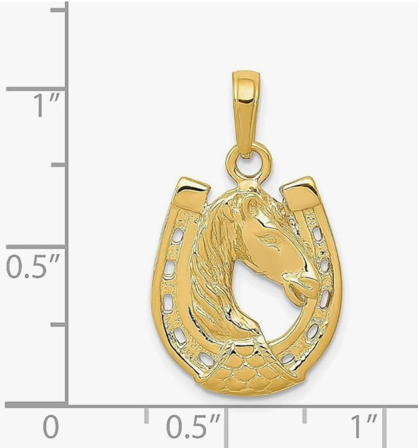 14K Gold Horse Head Pendant Luck Horseshoe Jewelry Women Mens Boys Girls Teens Solid 14K Gold