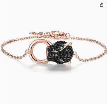 Black Diamond Panther Bracelet Green Eye Leopard Bracelet Cheetah Jaguar Bracelet Jewelry Birthday Gift Rose Gold 925 Sterling Silver