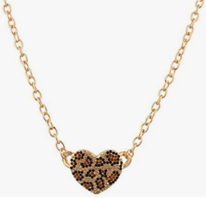 Dainty Small Leopard Print Pendant Heart Love Jaguar Necklace Cheetah Chain Panther Jewelry Birthday Gift 18in.