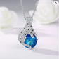 Blue Crystal Leopard Print Pendant Diamond Jaguar Necklace Cheetah Chain Panther Silver Jewelry Birthday Gift 18in.