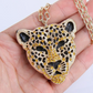 Crystal Leopard Pendant Jaguar Diamond Necklace Cheetah Chain Panther Gold Jewelry Birthday Gift 24in.