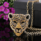 Crystal Leopard Pendant Jaguar Diamond Necklace Cheetah Chain Panther Gold Jewelry Birthday Gift 24in.