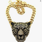 Large Leopard Pendant Jaguar Diamond Necklace Cheetah Chain Panther Jewelry Gold Silver Birthday Gift 24in.
