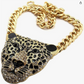 Large Leopard Pendant Jaguar Diamond Necklace Cheetah Chain Panther Jewelry Gold Silver Birthday Gift 24in.