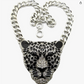 Large Leopard Pendant Jaguar Diamond Necklace Cheetah Chain Panther Jewelry Gold Silver Birthday Gift 24in.