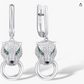 Panther Black Diamond Earring Hoop Green Eye Leopard Head Earrings Cheetah Face Jaguar Earring Jewelry Birthday Gift 925 Sterling Silver