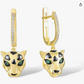 Gold Leopard Face Diamond Hoop Dangle Earring Panther Head Earrings Cheetah Jaguar Green Eye Earring Jewelry Birthday Gift 925 Sterling Silver