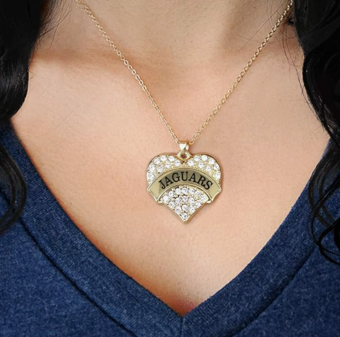 Gold Diamond I Love Jaguars Necklace Chain Jaguars Pendant Heart Jewelry Birthday Gift 20in.