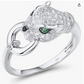 Cute Jaguar Ring Leopard Cheetah Black Diamond Ring Panther Silver Jewelry Birthday Green Emerald Gift