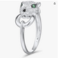 Cute Jaguar Ring Leopard Cheetah Black Diamond Ring Panther Silver Jewelry Birthday Green Emerald Gift