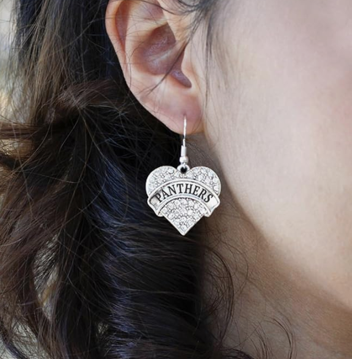 Diamond I Love Panthers Earrings Dangle Heart Love Jewelry Birthday Gift