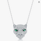 Diamond Panther Necklace Green Eye Leopard Head Pendant Cheetah Face Jaguar Chain Jewelry Birthday Gift 925 Sterling Silver 20in.