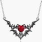 Red Heart Diamond Bat Necklace Black Bat Wing Pendant Chain Love Jewelry Halloween Birthday Gift 925 Sterling Silver 20in.