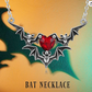 Red Heart Diamond Bat Necklace Black Bat Wing Pendant Chain Love Jewelry Halloween Birthday Gift 925 Sterling Silver 20in.