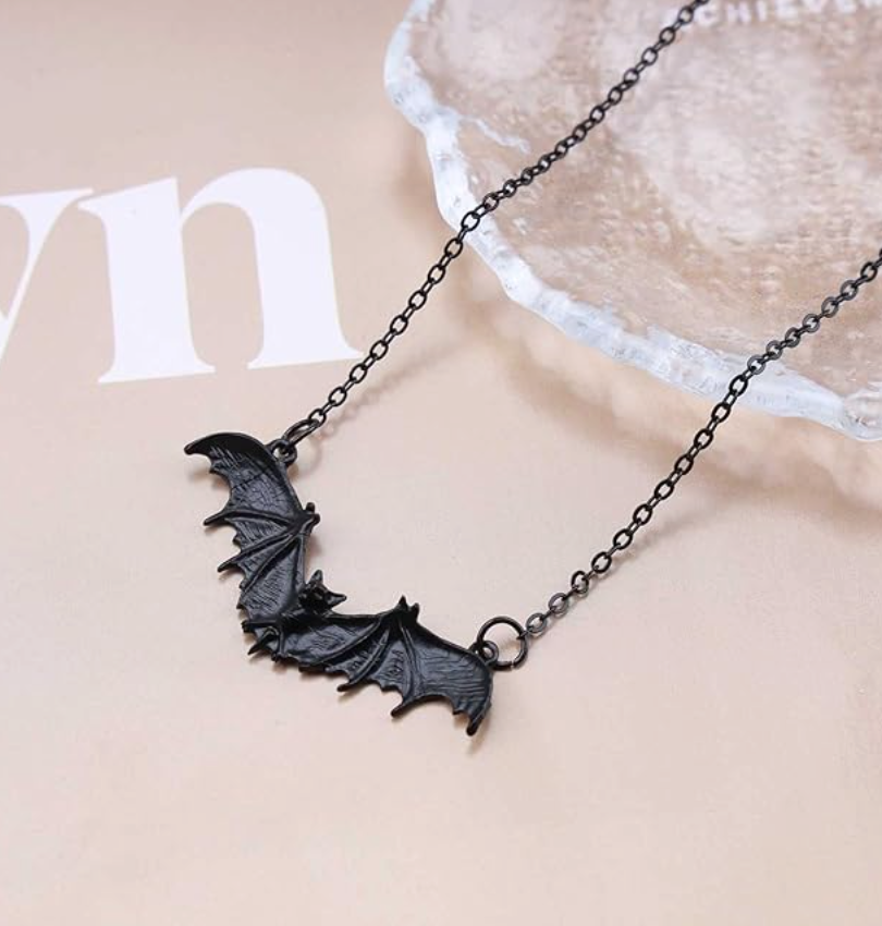 Cute Small Bat Necklace Black Bat Wing Pendant Chain Halloween Jewelry Birthday Gift 20in.