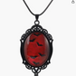 Vintage Blood Bat Cabochon Necklace Black Bat Wing Cameo Pendant Gothic Vampire Chain Mystic Witch Jewelry Halloween Birthday Gift 20in.