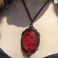 Vintage Blood Bat Cabochon Necklace Black Bat Wing Cameo Pendant Gothic Vampire Chain Mystic Witch Jewelry Halloween Birthday Gift 20in.