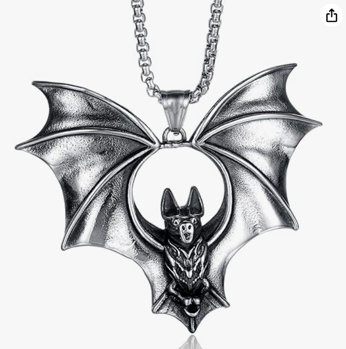 Stainless Steel Bat Necklace Black Bat Wing Pendant Chain Gothic Mystic Witch Halloween Jewelry Birthday Gift 24in.