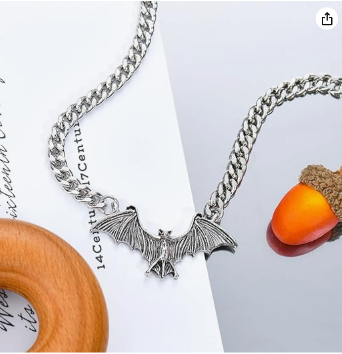 Bat Choker Necklace Bat Wing Pendant Chain Gothic Mystic Witch Halloween Jewelry Birthday Gift 20in.