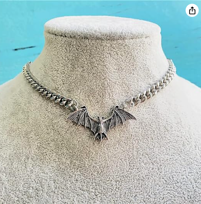 Bat Choker Necklace Bat Wing Pendant Chain Gothic Mystic Witch Halloween Jewelry Birthday Gift 20in.