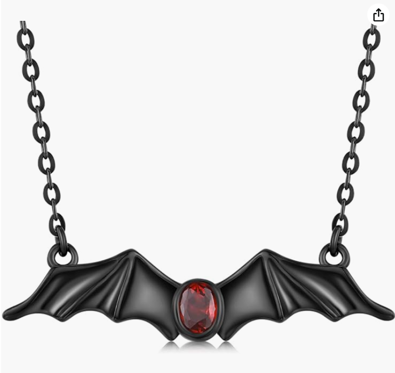 Red Blood Stone Bat Necklace Black Bat Wing Pendant Chain Gothic Mystic Witch Halloween Jewelry Birthday Gift 925 Sterling Silver 20in.