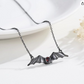 Red Blood Stone Bat Necklace Black Bat Wing Pendant Chain Gothic Mystic Witch Halloween Jewelry Birthday Gift 925 Sterling Silver 20in.