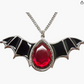 Blood Red Stone Bat Necklace Black Bat Wing Moon Pendant Chain Gothic Mystic Witch Halloween Jewelry Birthday Gift 20in.