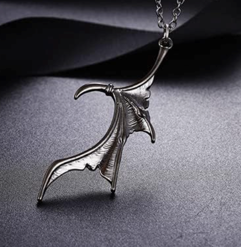 2 Piece Black Bat Wing Necklace Black Bat Wing Moon Pendant Chain Gothic Mystic Witch Halloween Jewelry Birthday Gift 20in.