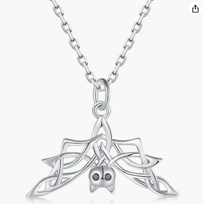 Celtic Bat Necklace Bat Wing Pendant Chain Gothic Mystic Witch Halloween Jewelry Birthday Gift 925 Sterling Silver 20in.