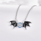 Blue Evil Eye Bat Necklace Black Bat Wing Pendant Chain Gothic Mystic Witch Halloween Jewelry Birthday Gift 925 Sterling Silver 20in.