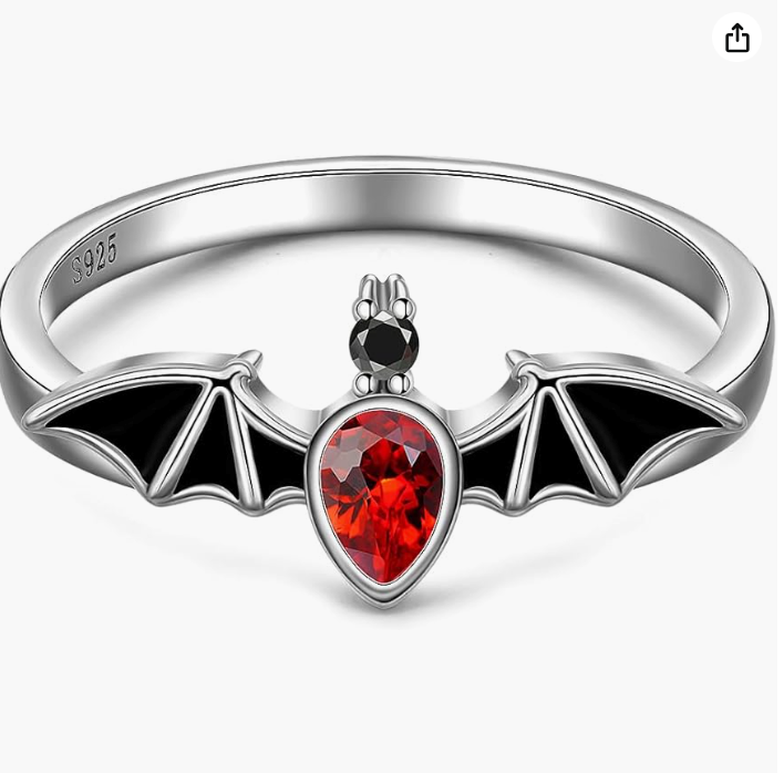 Red Bloodstone Black Bat Ring Bat Wing Gothic Mystic Witch Ring Halloween Jewelry Birthday Gift 925 Sterling Silver