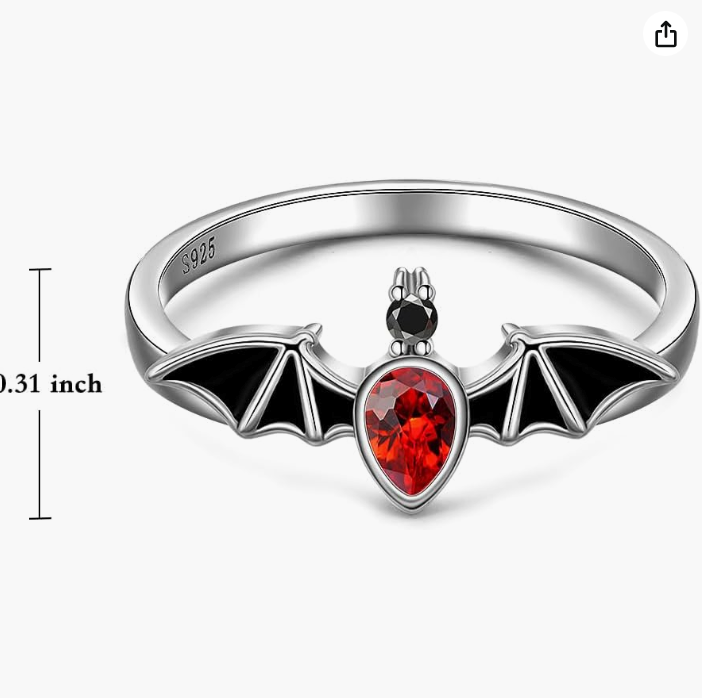 Red Bloodstone Black Bat Ring Bat Wing Gothic Mystic Witch Ring Halloween Jewelry Birthday Gift 925 Sterling Silver