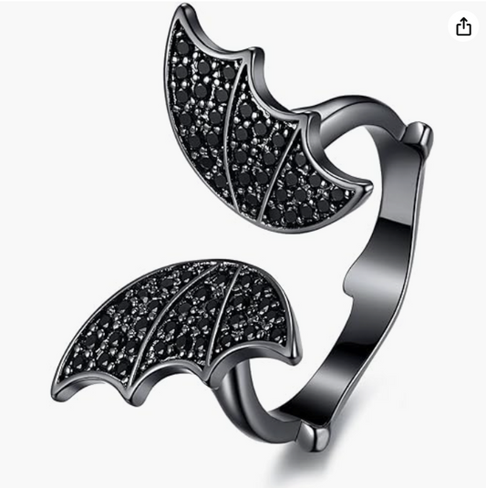 Adjustable Black Diamond  Bat Ring Bat Wing Gothic Mystic Witch Ring Halloween Jewelry Birthday Gift 925 Sterling Silver