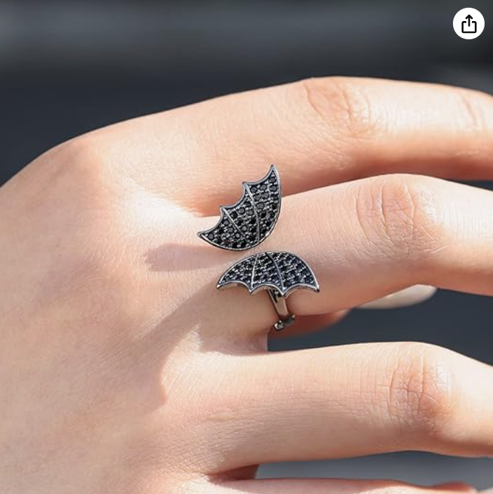 Adjustable Black Diamond  Bat Ring Bat Wing Gothic Mystic Witch Ring Halloween Jewelry Birthday Gift 925 Sterling Silver