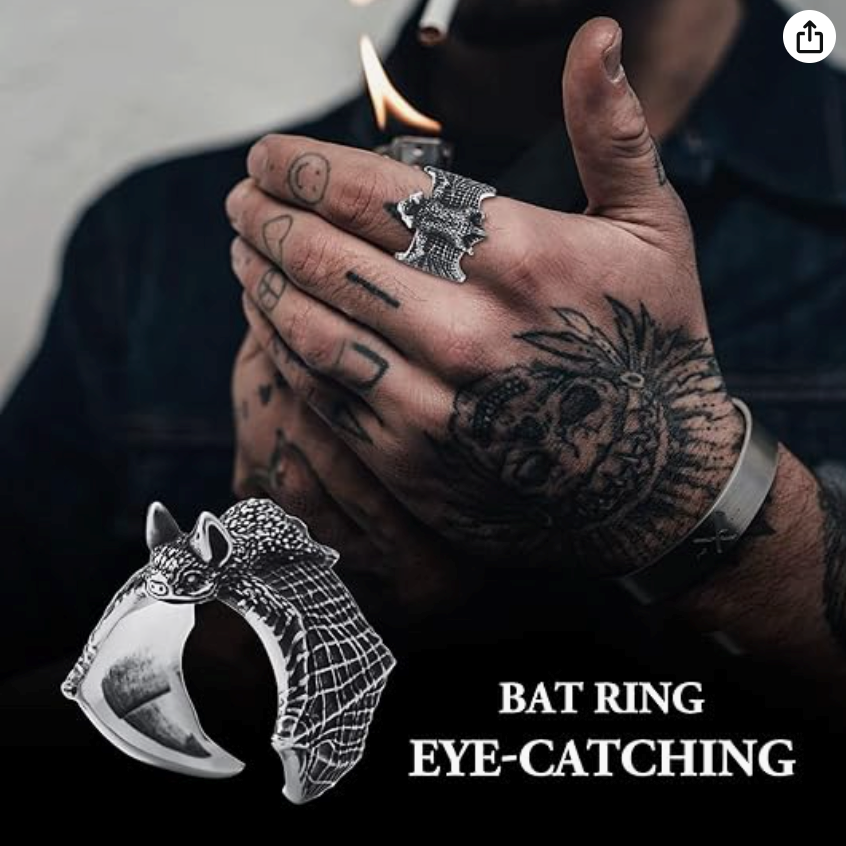 Stainless Steel Bat Ring Bat Wing Gothic Mystic Witch Ring Halloween Jewelry Birthday Gift