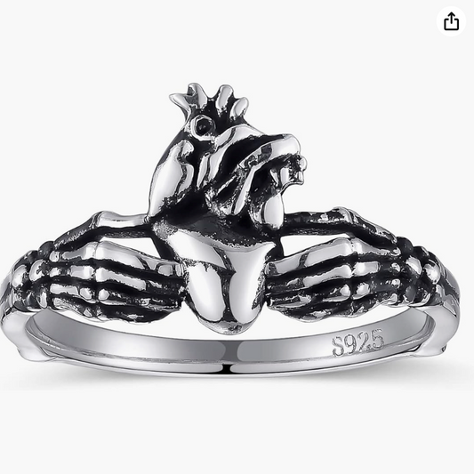 Skeleton Hand Heart Ring Gothic Mystic Witch Ring Halloween Jewelry Birthday Gift 925 Sterling Silver