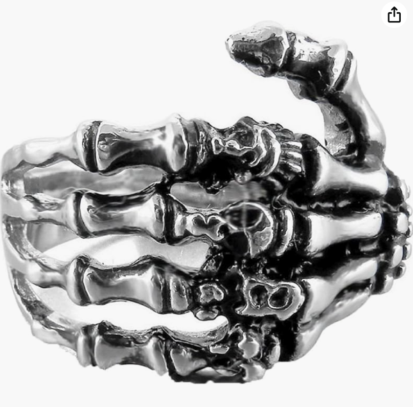 Skeleton Hand Ring Skull Head Gothic Mystic Witch Ring Halloween Jewelry Birthday Gift 925 Sterling Silver