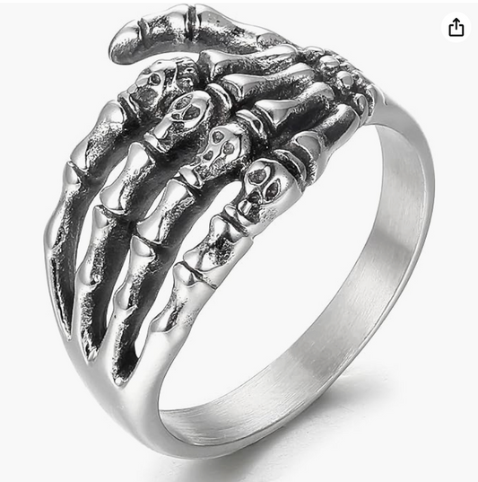 Skeleton Hand Ring Skull Head Gothic Mystic Witch Ring Halloween Jewelry Birthday Gift 925 Sterling Silver