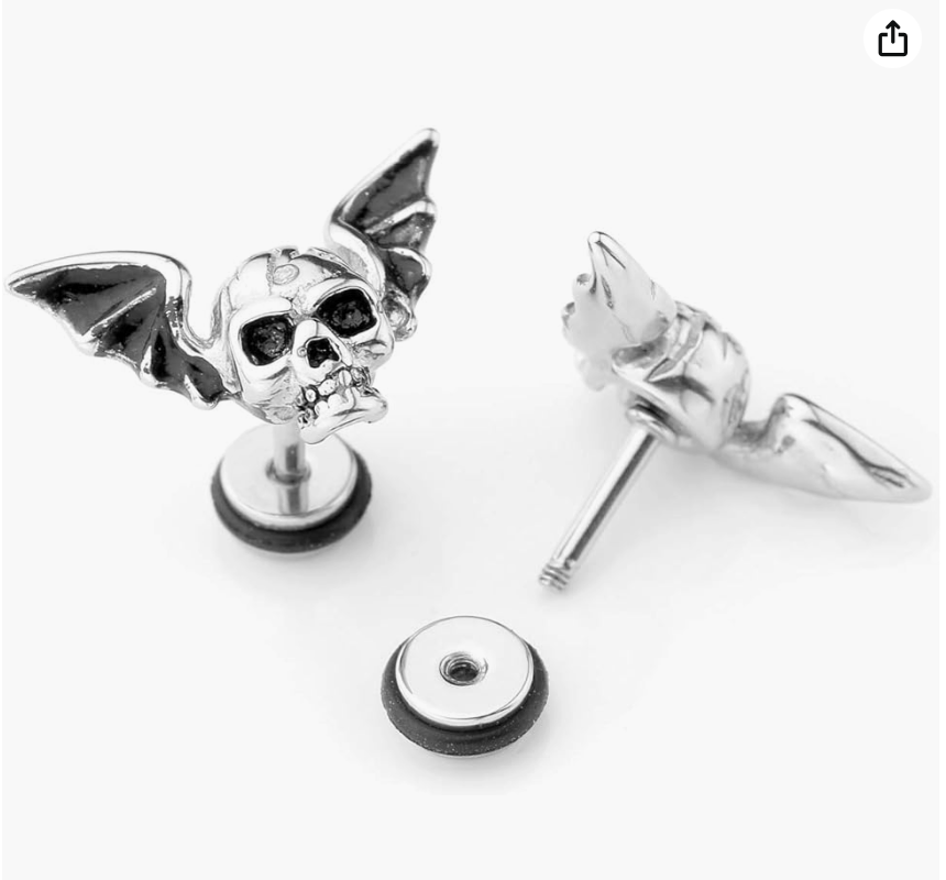 Skull Head Bat Earrings Deathbat Gothic Mystic Witch Bat Skeleton Hands Earring Halloween Jewelry Birthday Gift Stainless Steel