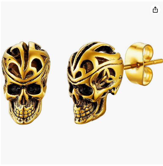 Skull Head Tribal Earrings Celtic Skull Earring Jewelry Birthday Gift Gold Silver Stainless Steel