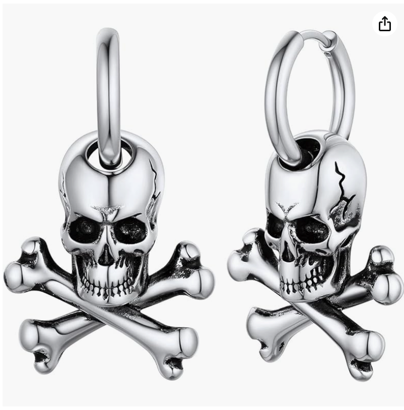 Skull Head Cross Bones Earrings Huggie Hoops Skull Bones Earring Jewelry Birthday Gift Stainless Steel