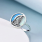 Blue White Opal Wolf Moon Ring  Wolf Howling Ring Jewelry Birthday Gift 925 Sterling Silver