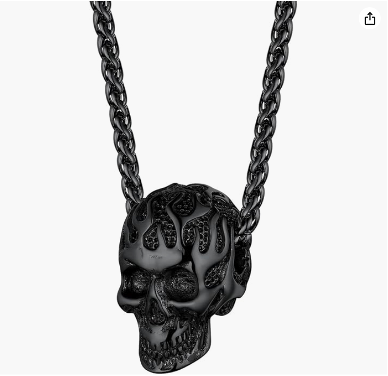 Fire Skull Head Necklace Skull Head Chain Jewelry Birthday Gift Stainless Steel 24in.