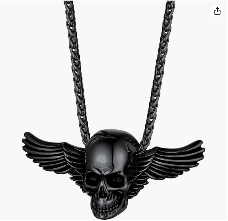 Deathbat Necklace Skull Wings Pendant Skull Head Jewelry Birthday Gift Gold Silver Stainless Steel 24in.