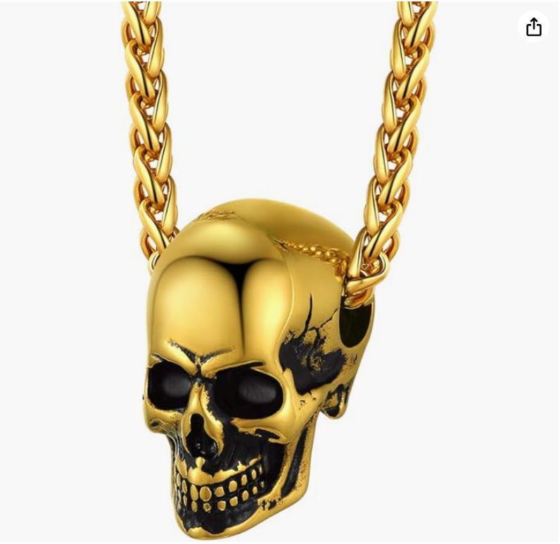 Skull Necklace Skull Head Pendant Skull Head Jewelry Birthday Gift Gold Silver Stainless Steel 24in.