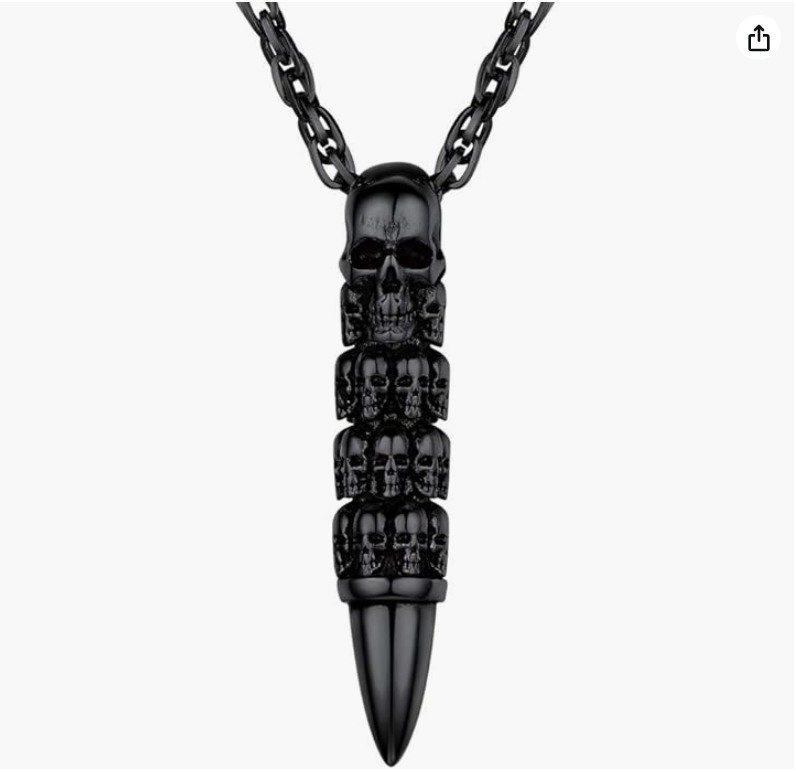 Skull Bullet Necklace Skull Head Pendant Skull Head Jewelry Birthday Gift Gold Silver Stainless Steel 24in.