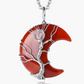 Tree of Life Birthstone Necklace Tree Crescent Moon Pendant Birthstone Jewelry Reiki Healing Crystal Gemstone Quartz Birthday Gift Stainless Steel 24in.