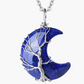 Tree of Life Birthstone Necklace Tree Crescent Moon Pendant Birthstone Jewelry Reiki Healing Crystal Gemstone Quartz Birthday Gift Stainless Steel 24in.