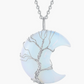 Tree of Life Birthstone Necklace Tree Crescent Moon Pendant Birthstone Jewelry Reiki Healing Crystal Gemstone Quartz Birthday Gift Stainless Steel 24in.