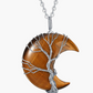 Tree of Life Birthstone Necklace Tree Crescent Moon Pendant Birthstone Jewelry Reiki Healing Crystal Gemstone Quartz Birthday Gift Stainless Steel 24in.